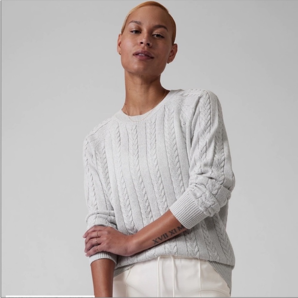 Athleta Crossroads cabled crew sweater